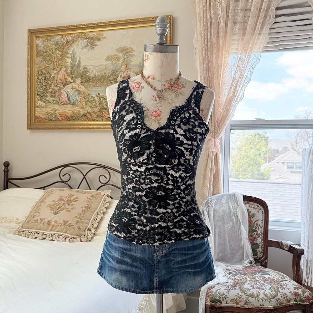 black lace tank  Y2K black lace tank top fits size small to xs